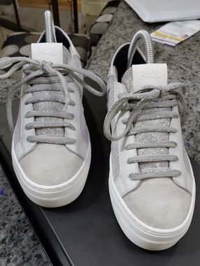 "P448" Women's Sz.6.5, Thea Low-Top Sneakers in Stardust Silver. MSRP: $235...
